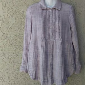 Free people beige collared button sleeve top